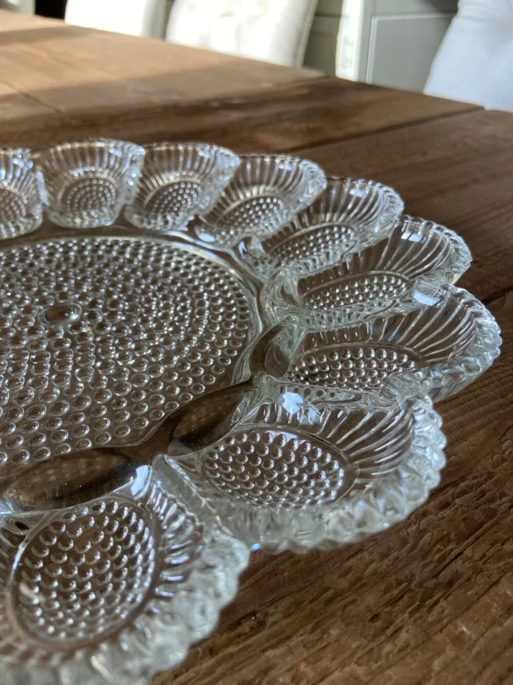 Vintage Indiana Glass Hobnail Deviled Egg Relish Plate Clear Glass 11.25